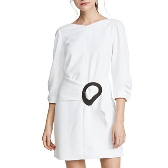 Tibi- NWT White Mini Dress with Oversized Acrylic Belt buckle - Picture 2 of 14